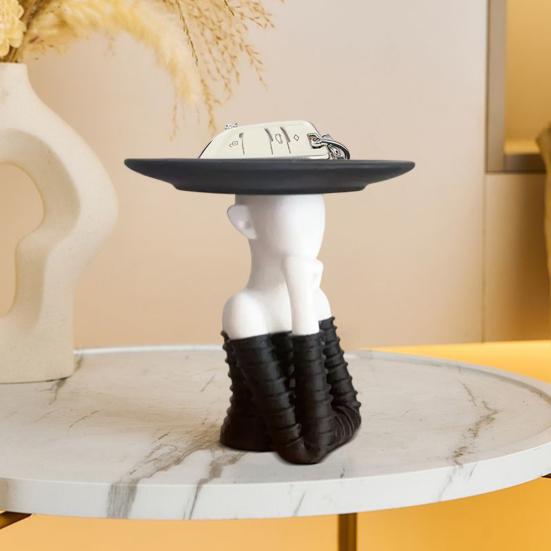 Lady Key Holder with Tray Black And White Entryway Key Tray Modern Jewelry Dish Decorative Trinket Dish for Rings Earrings Bracelet Watch Keys