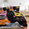 3Pcs Colorful Cats Printed Bedding Set, Breathable And Soft,(Includes 1 Duvet Cover And 2 Pillowcases, Quilt Not Included) yy250815147