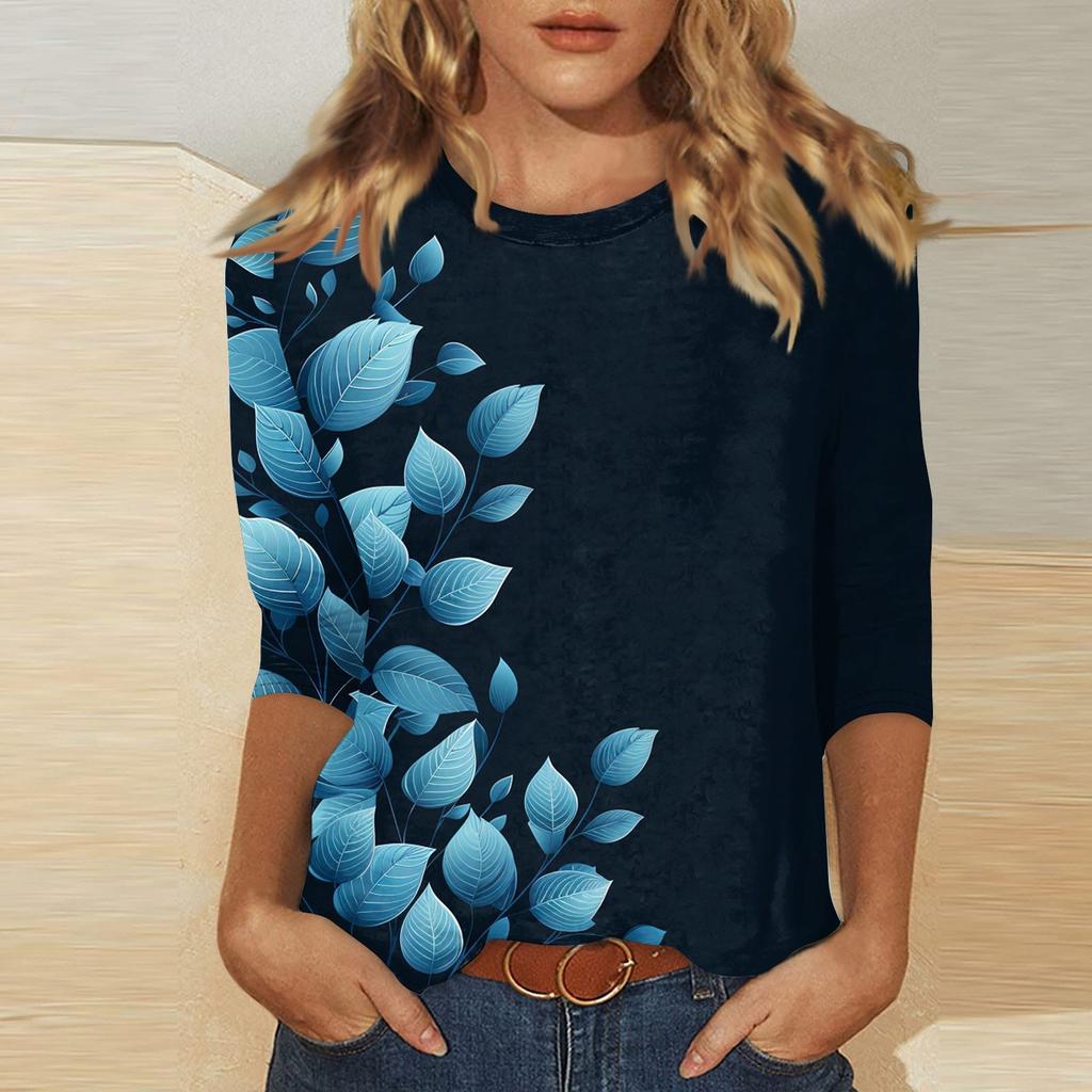 Женский топ с принтом и круглым вырезом, рукавом 3/4