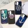 Stripes Anchor Boat Ship Wheel Phone Case for iPhone 11 12 13 14 Pro Max Mini XR XS SE 2020 7 8 Plus Samsung S21 S22 Shell