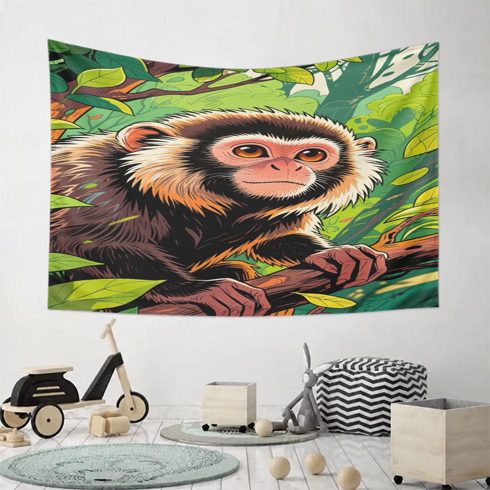 Curious Monkey in Vibrant Jungle Scene Pattern Wall Hanging Tapestry Decorative Tapestry Home Decor for Bedroom and Living Room