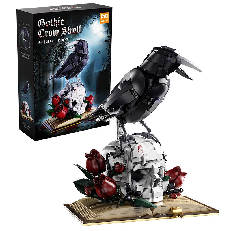 Dark Academia Gothic Crow Skull MOC Building Blocks Spooky Raven Desk Decor Creative Bricks Assembly Toy Holiday Gifts 1358Pcs