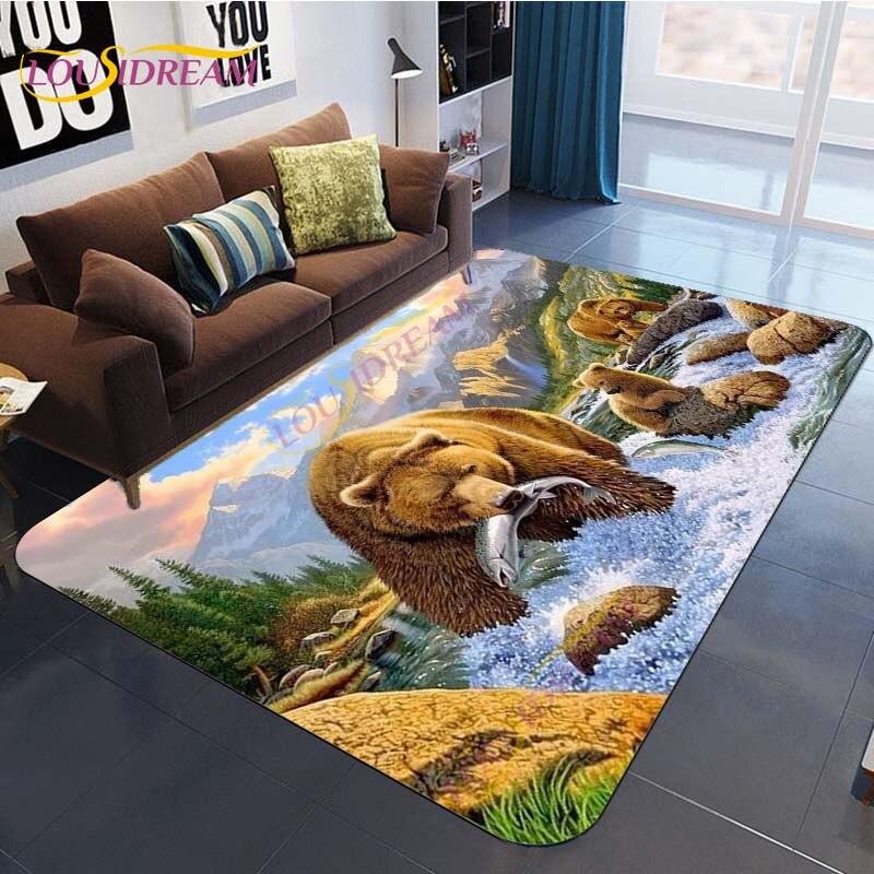 Коврик с изображением животного, коврик с рисунком медведя, ковер, коврик с коричневым медведем, напольные коврики, ковер для гостиной, спальни, коврик для стула, детский игровой коврик