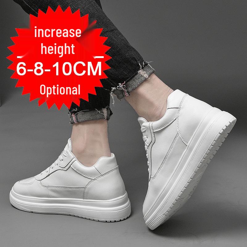 Men's Breathable Skate Sneakers - 10cm Invisible Lift, Thick Sole, White Casual Shoes