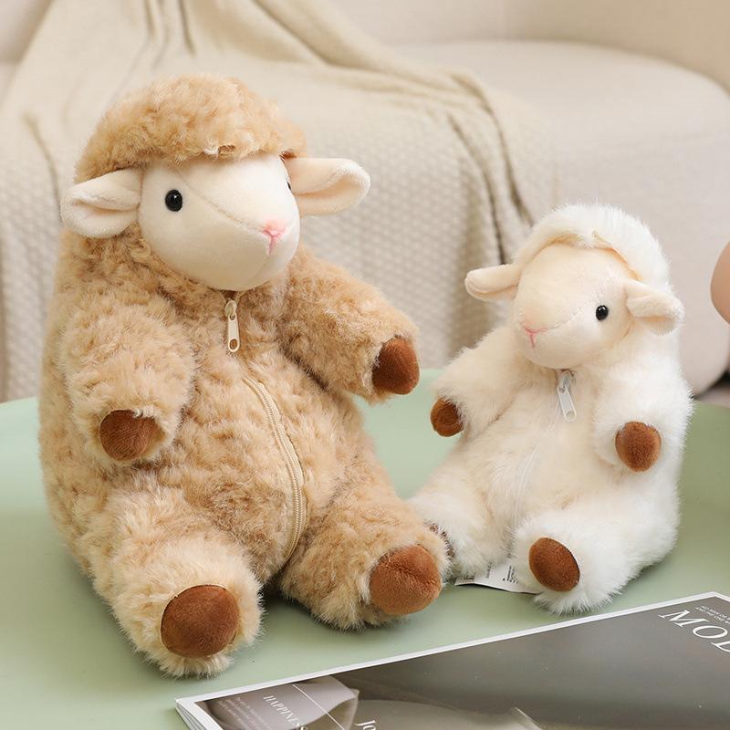 Kawaii Fluffy Sheep Plush Doll 1Pcs 20cm Removable Cute Black White Lamb Stuffed Toy for Toddlers Playtime Gift Home Ornament