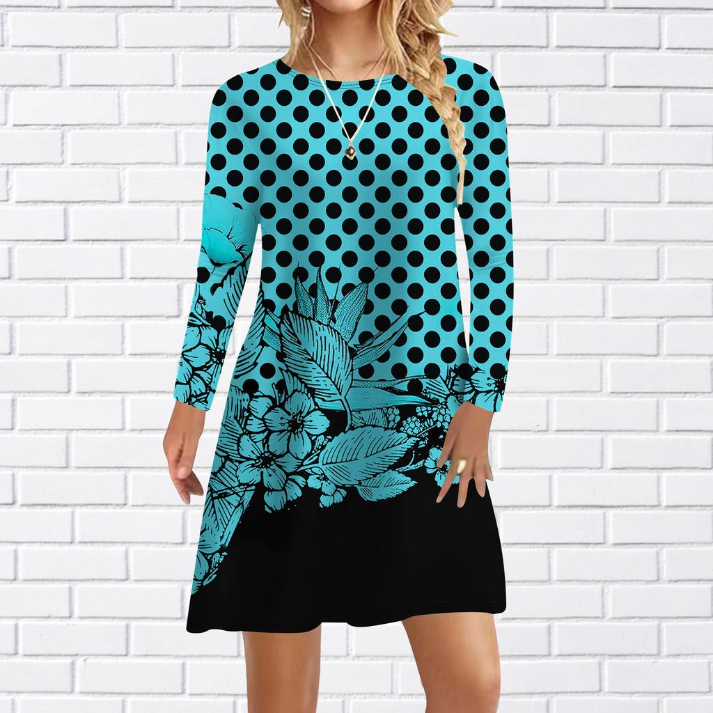 Женское повседневное платье Осеннее твиловое платье с принтом розы для женщин с круглым вырезом и коротким рукавом Платье больших размеров