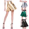 Women Mini Skirts Sexy Shiny Metallic Pleated Skirt Flared Skater Skirt High Waist A Line Skirt for Disco Dance Party