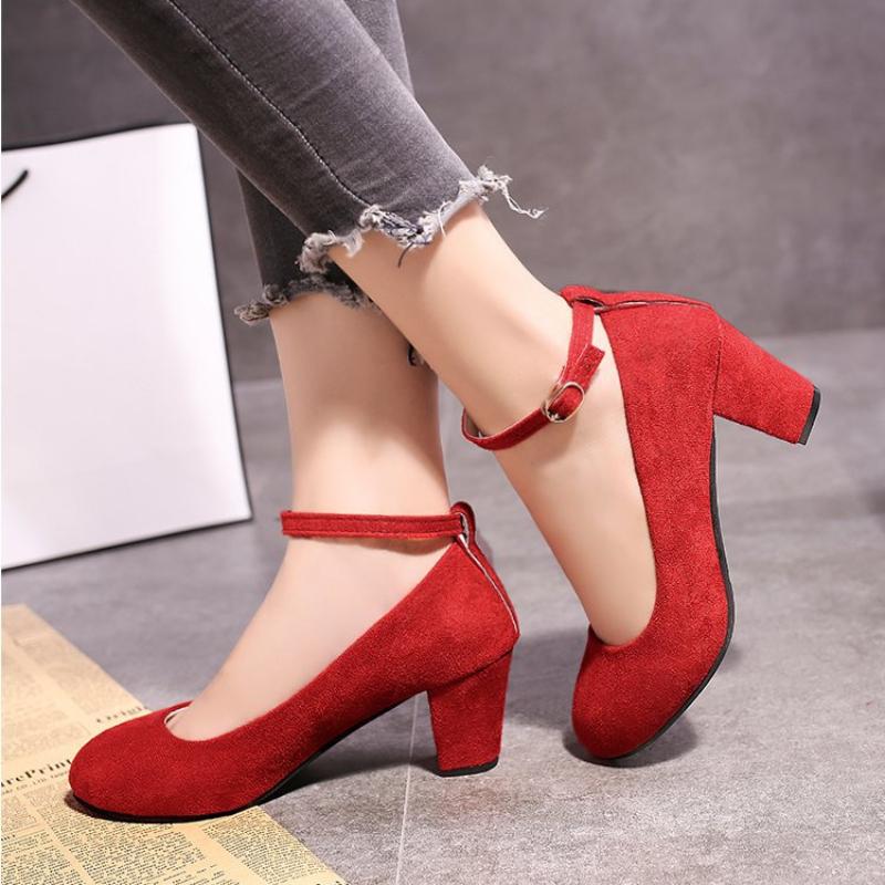 Модные туфли для девочек новые женские туфли-лодочки с пряжкой и круглым носком туфли в стиле Лолиты на квадратном каблуке свадебные туфли на высоком каблуке женские туфли больших размеров