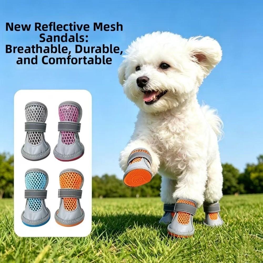 4Pcs Breathable Pet Net Boots Non-Slip Puppy Foot Covers Dog Paw Protectors Hot Pavement