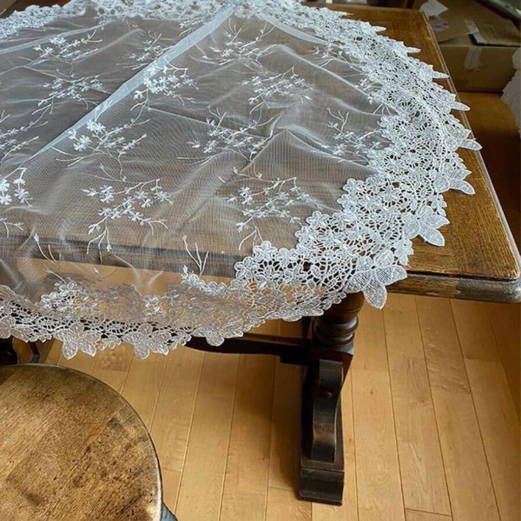 Вивьен Круглый Белый Замороженный Белый Серия Цветов Кружевная Вышитая Скатерть WK4438N2 (Вивьен) [Скатерть 150 см] Центр/Стол