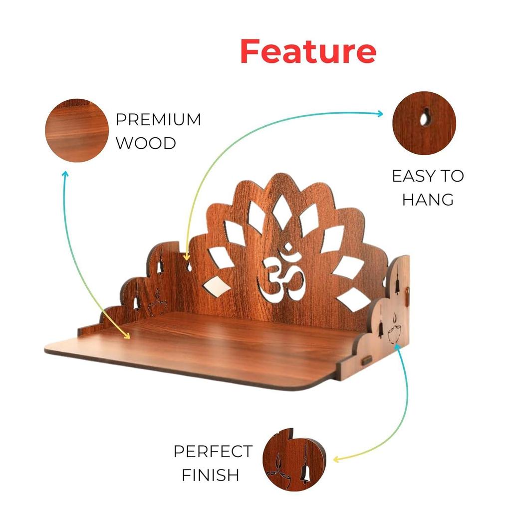 Pattern Pooja Mandir for Home & Office, Wall Mounted Wooden Temple, Pooja Stand with Storage Cabinet, Home Decor, Small & Big Size (Mandir Design 7)