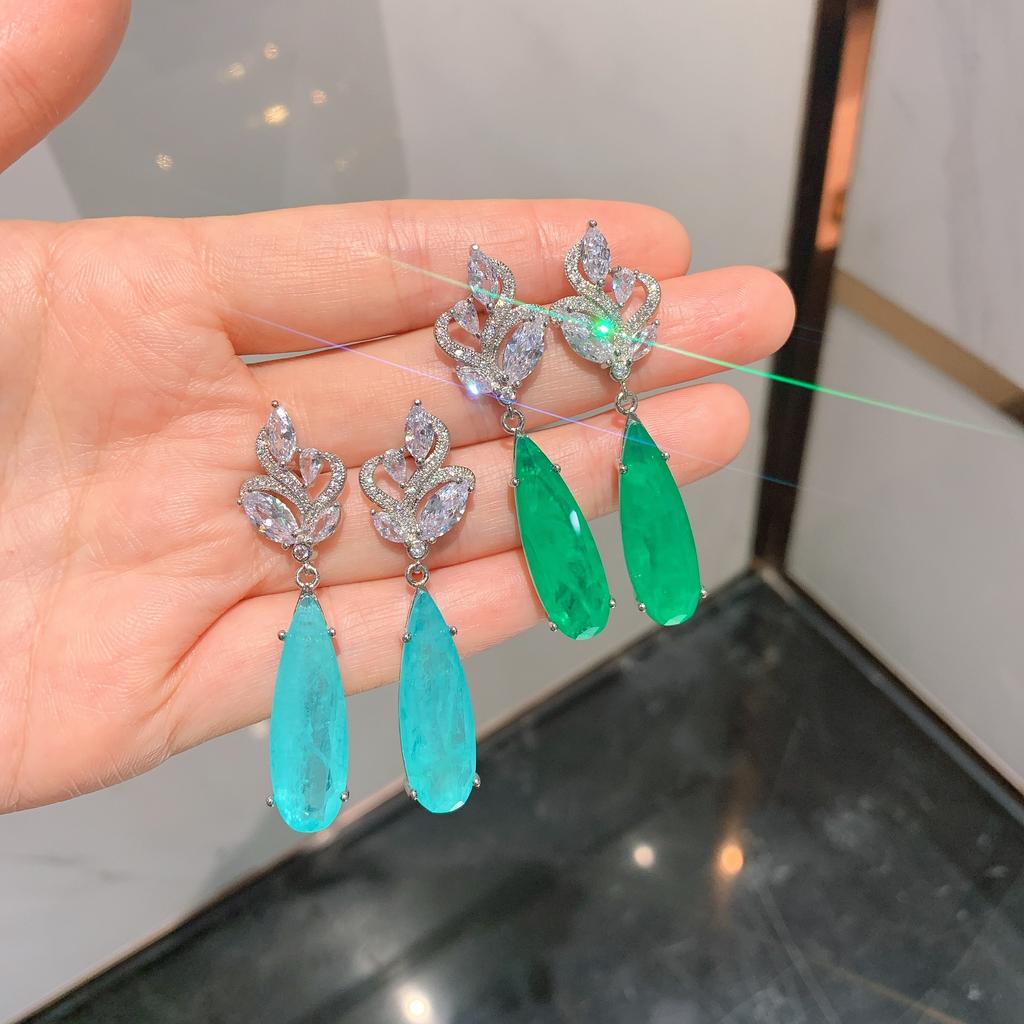 Серьги S Silver Needle Diamond Droplet Paraiba Персонализированные Универсальные Изумрудные Серьги Преувеличенные Серьги