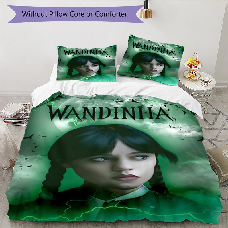 3pcs Wednesday Design Cover Set - HD Printed Bedding with 1 Cover and 2 Pillowcases - Perfect for Home and Dorm Decor