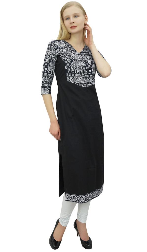 Phagun Женская хлопковая дизайнерская черная туника Kurta Ethnic с рукавами 3-4 Kurta-10