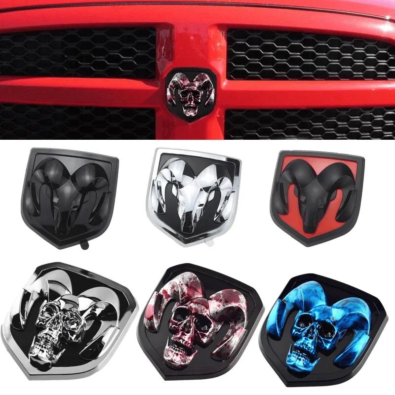 GXP1 Car Front Badge Tailgate Emblem for Dodge Ram 1500 2500 3500 HeavyDuty BigHorn 2010-2018 Skull ABS Car Sticker Pickup Decoration