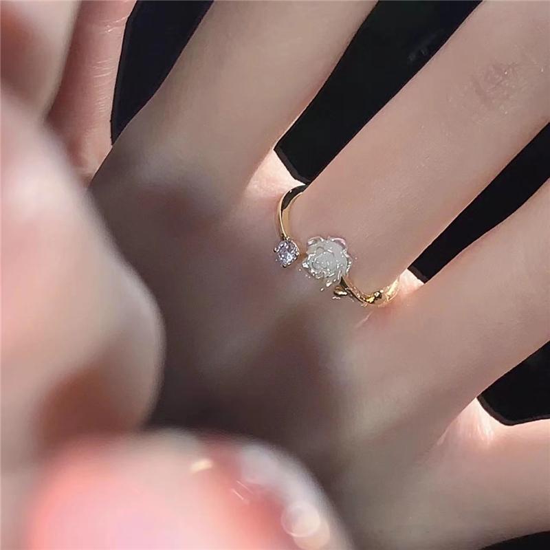 Чистая красота, кольца с цветком для женщин, корейский стиль, регулируемое кольцо на палец с цирконием, ювелирные изделия для невесты, свадьбы, помолвки, подарки