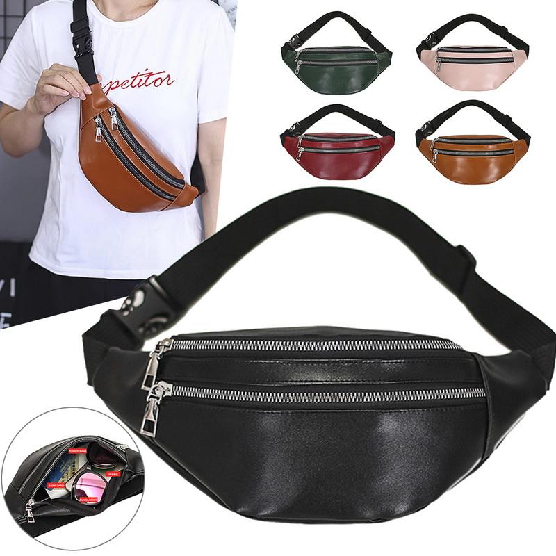 High Fashion Ladies Fashion Leather Belt Zipper Large Capacity Waist Bag Sports Shoulder Bag
