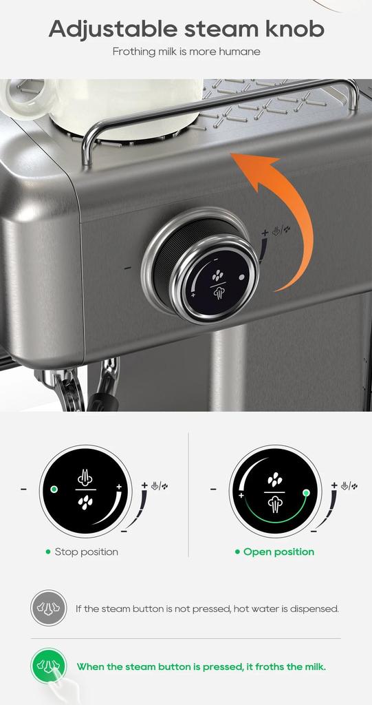 New HiBREW 20Bar Semi Automatic Espresso Coffee Machine Temperature Adjustable 58mm Portafilter Cold/Hot Coffee Maker Metal CaseH10A