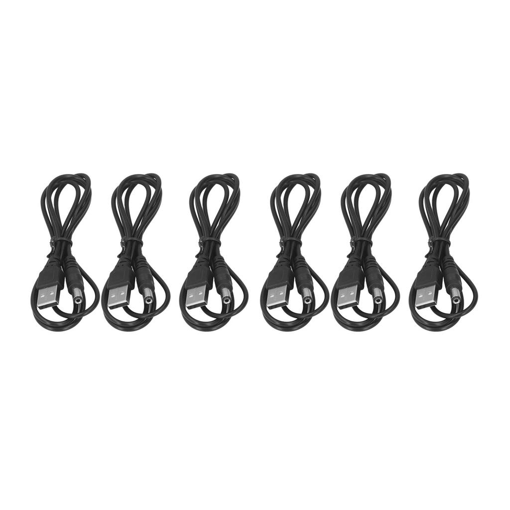 6 шт. 5 В постоянного тока разъем кабеля питания USB 2.0 A папа на 5.5x2.1 мм зарядный штекер черный