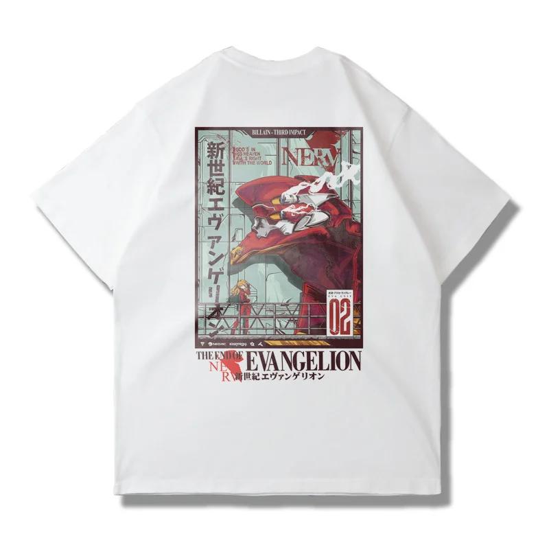 Мужская футболка EVA Evangelion Японское аниме Унисекс Хлопок Графический принт Короткий рукав Уличный стиль Летняя Повседневная Фитнес