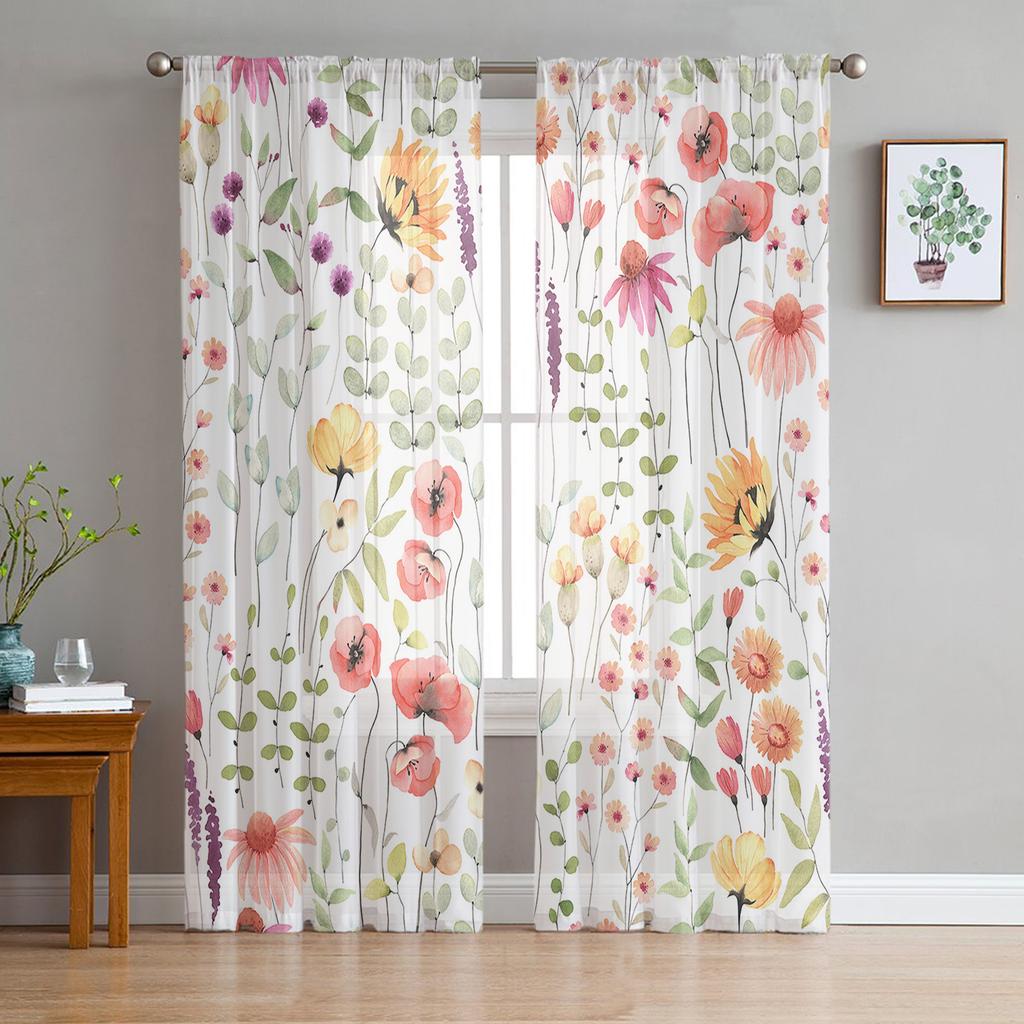 Abstract Purple Flower Chiffon Sheer Curtains for Living Room Bedroom Home Decoration Window Voile Tulle Curtain Drapes