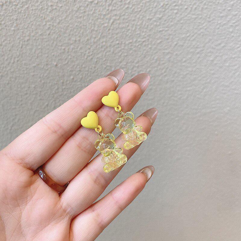 2024 Розовые Мишки Желейные Мультяшные Серьги-Подвески для Женщин Разноцветные Пайетки Мармеладный Мишка Серьги-Кольца Милые Девичьи Счастливые Украшения Подарок LS