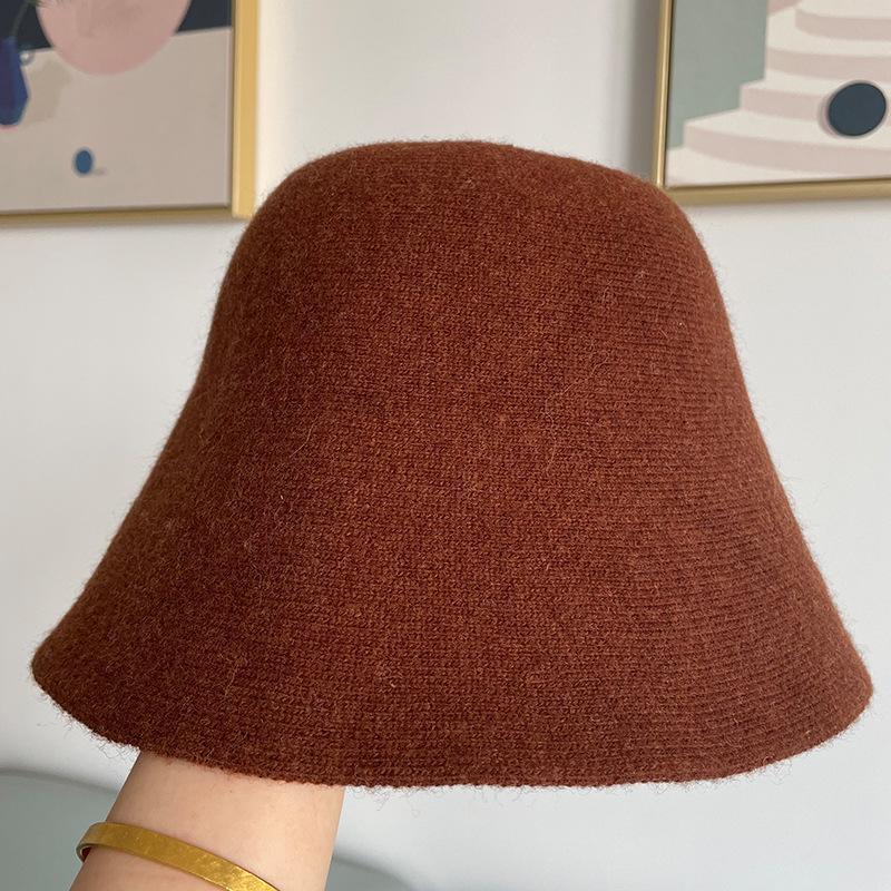 Осень и зима однотонная шерсть модная теплая шляпа-ведро женская однотонная маленькая вязаная шляпа-ведро прилив