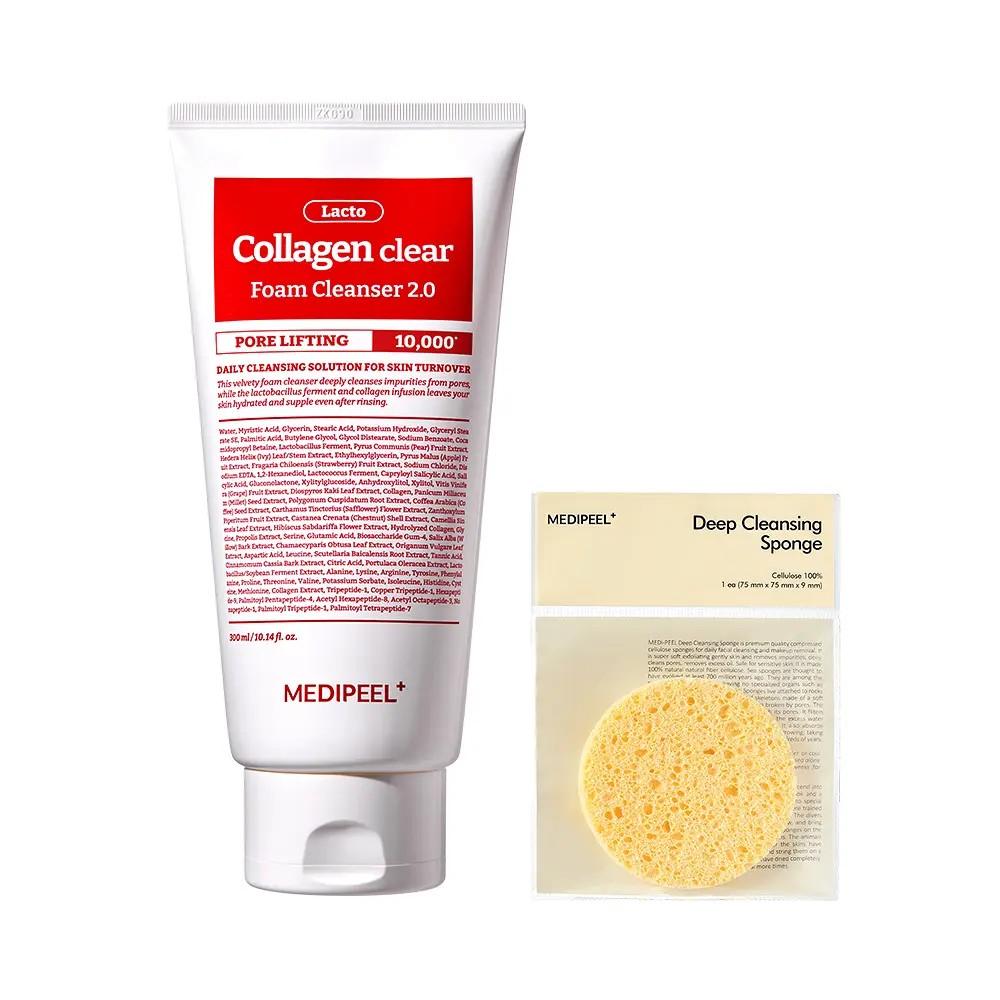 MEDI-PEEL Red Lacto Collagen Clear Foam 2.0 Jumbo Set (300 ml + Sponge)