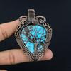 Tibetan Turquoise Pendant, 999 Copper Wire Wrapped Gemstone Jewelry, Handmade Pendant, For Thanksgiving