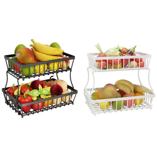 2-уровневая корзина для фруктов на столешнице с вешалками для бананов, прямоугольная подставка для хранения большой емкости, миски, съемный кухонный органайзер для хлеба и овощей