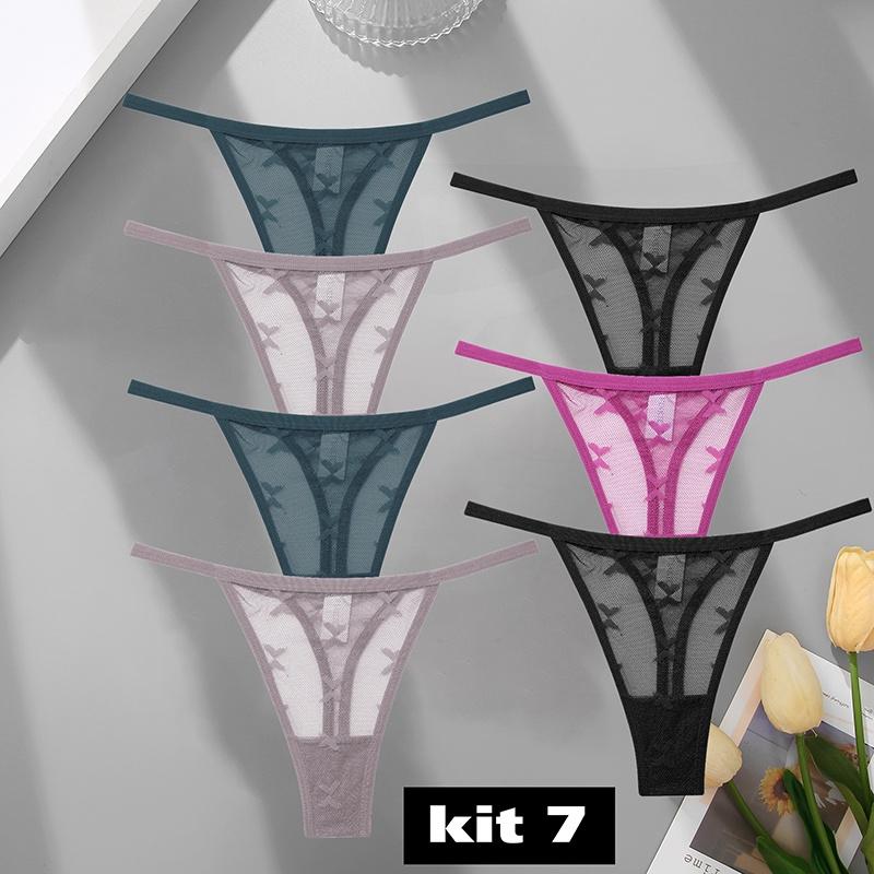 Комплект из 7 кружевных трусиков-стрингов, женские трусики-стринги с цветочным принтом, S-XL, женское нижнее белье для девочек, прозрачное нижнее белье