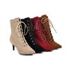 Women's High-heeled Short Boots Autumn and Winter Suede Small Pointed Heel Large-size Short Boots