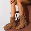 Plus Size Women's Suede Pointed Toe Western Cowboy Ankle Boots with Chunky Heel