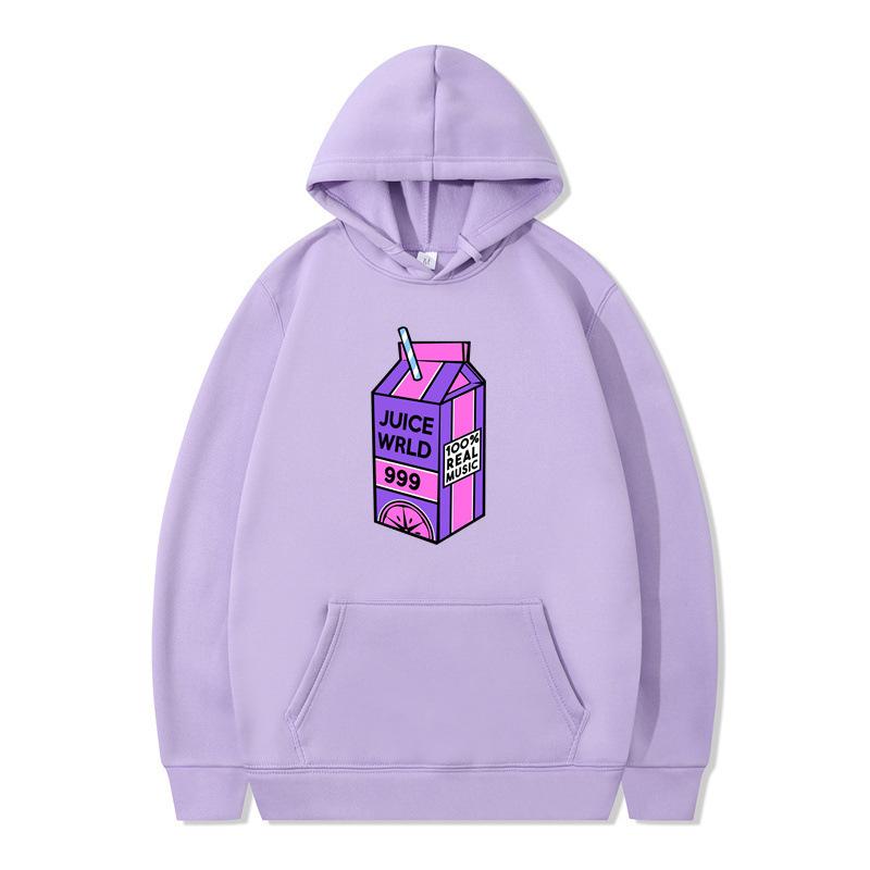 Худи Juice WRLD – Унисекс, Черный, С подкладкой из флиса, Свитшот, Принт с фиолетово-розовой коробкой сока 999 "100% Head", Уличная одежда в стиле Emo Rap, Пуловер