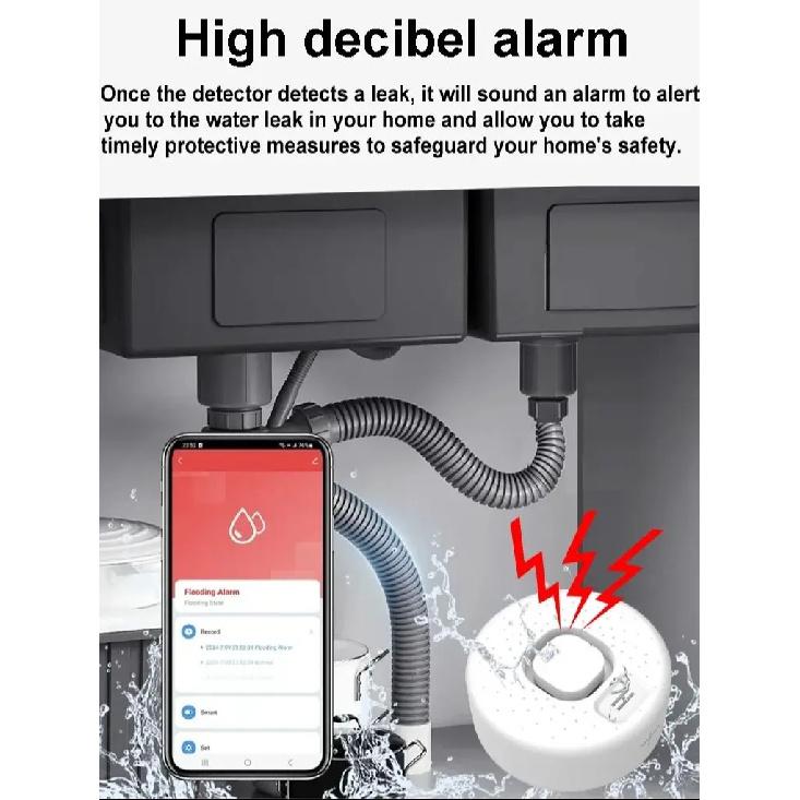 Water Leak Sensor Works With Tuya WiFi or Zigbee Smart Home Kitchen Overflow Safety Detector High-decibel Dripping Water Alarm