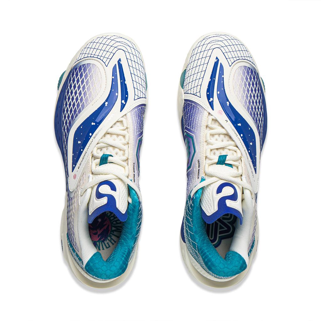 Li-Ning Легкие амортизирующие низкие мужские баскетбольные кроссовки Бело-синие ABFW003-2