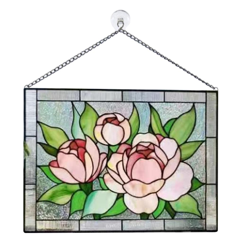 Stained Glass Window Stained Glass Window Hangings Panel Gorgeous Flowers with Chain Stainglass Window Decors Wall Art Flowers