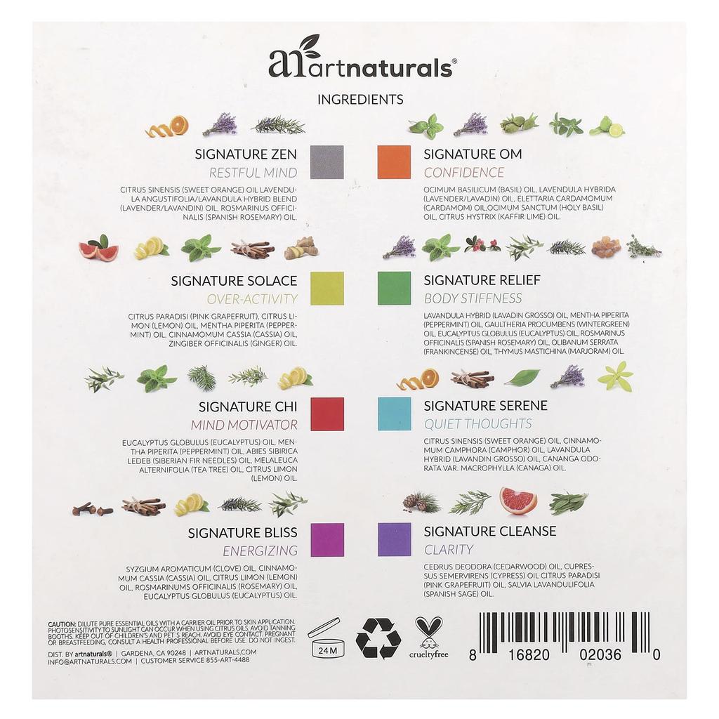 Essential Oil Set, 8 Blends, 8 Bottles, 10Ml (0.33Fl Oz) Each