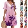 Summer Dresses For Women V Neck Ruffle Short Sleeve Casual Loose Printing Dress Beach Dress With Pockets