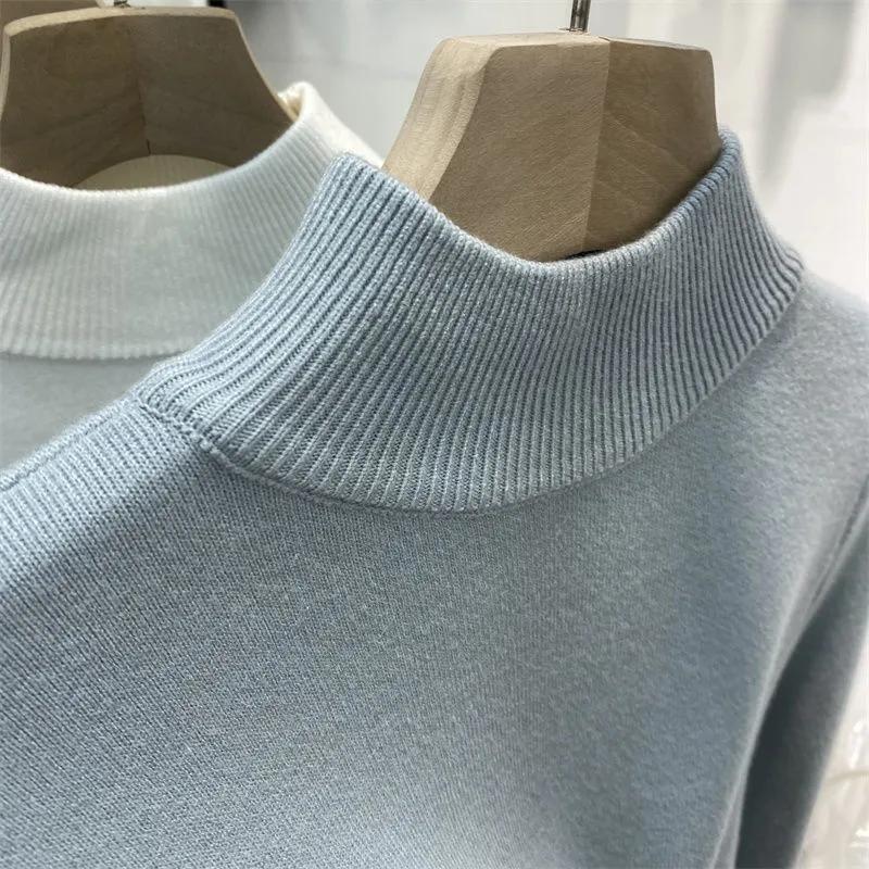 Корейские тонкие толстые вязаные пуловеры с полувысоким воротником, женские зимние бархатные теплые свитера, однотонные повседневные джемперы на флисовой подкладке