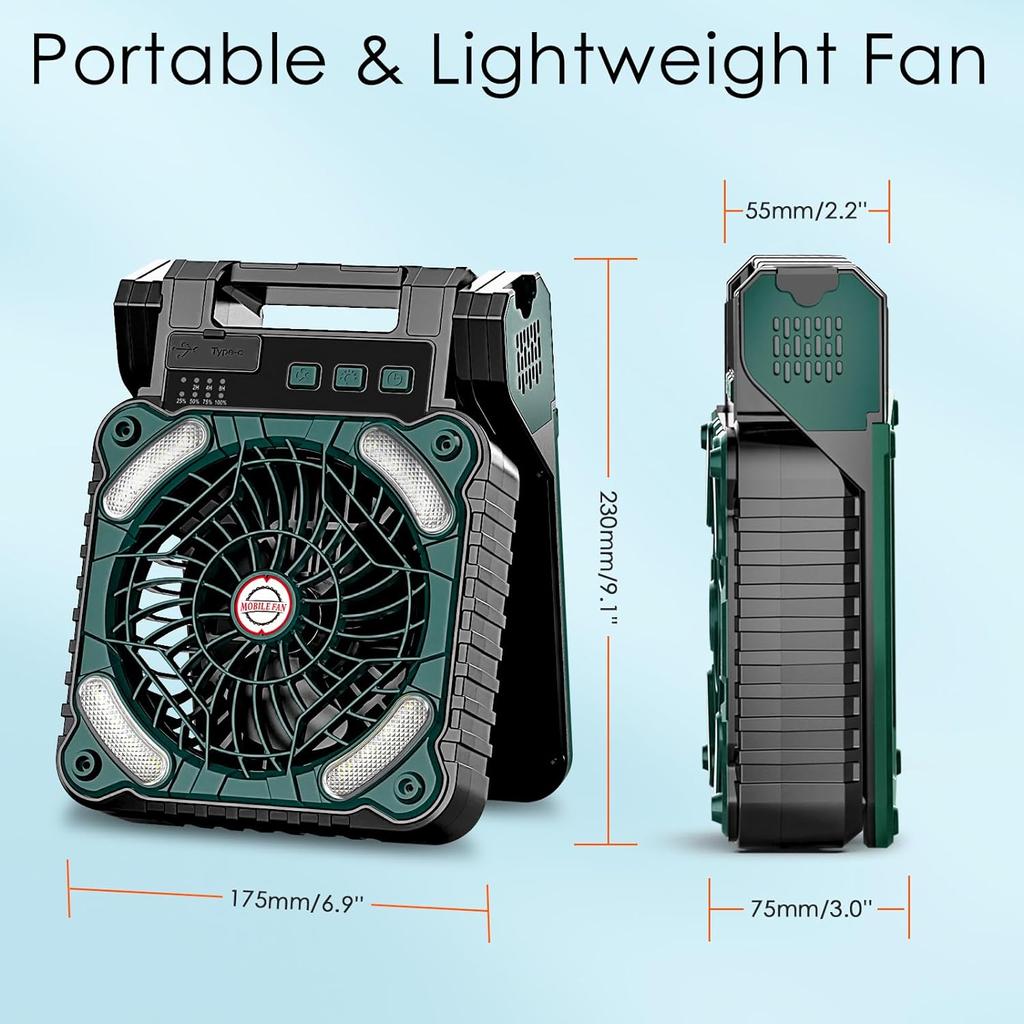 Portable Solar Fans with LED Lantern Rechargeable Powered Camping Folding Fan USB