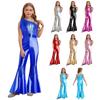 Kids Sparkly Jumpsuit Off-shoulder Sleeveless Sequin Tassels Flared for Pageant Show