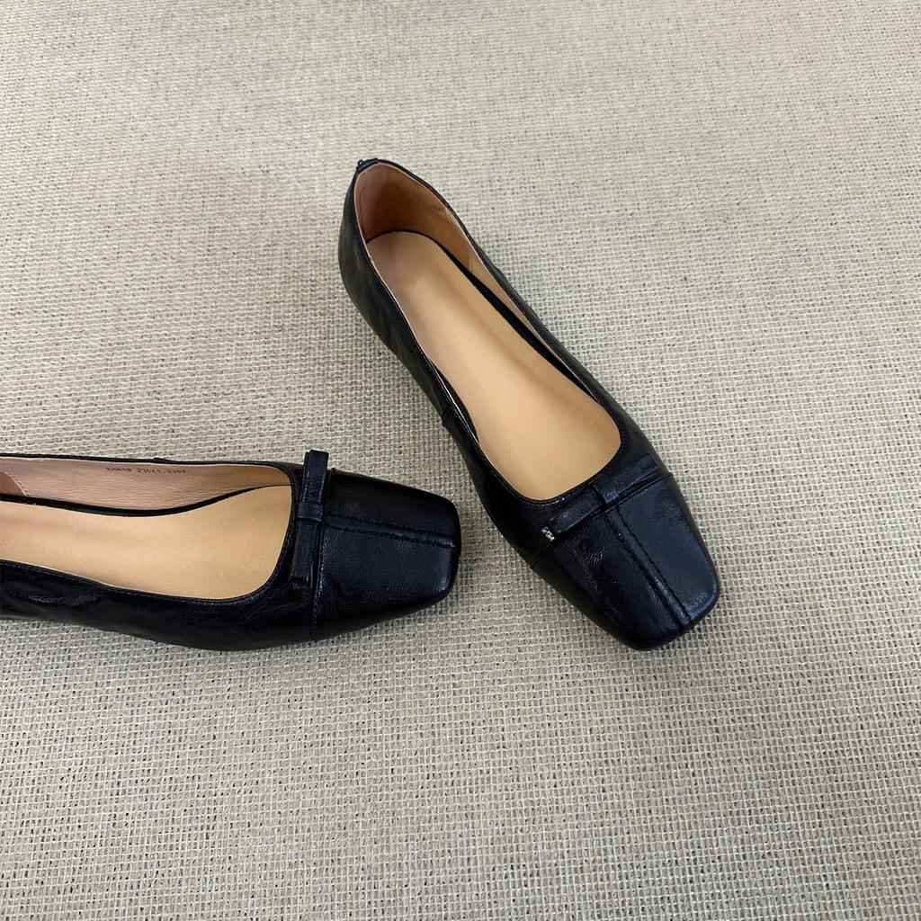 Версия из овчины~ Французские туфли-лодочки с квадратным носком и бантом, туфли на плоской подошве с неглубоким вырезом, одинарные туфли на один шаг, обувь для работы, женственность, бабушкины туфли