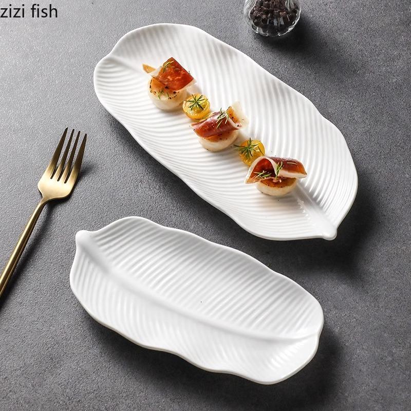 Pure White Ceramic Leaf Shaped Plate Fish Plate Sushi Plate Dim Sum Plates Barbecue Plates Restaurant Specialty Tableware