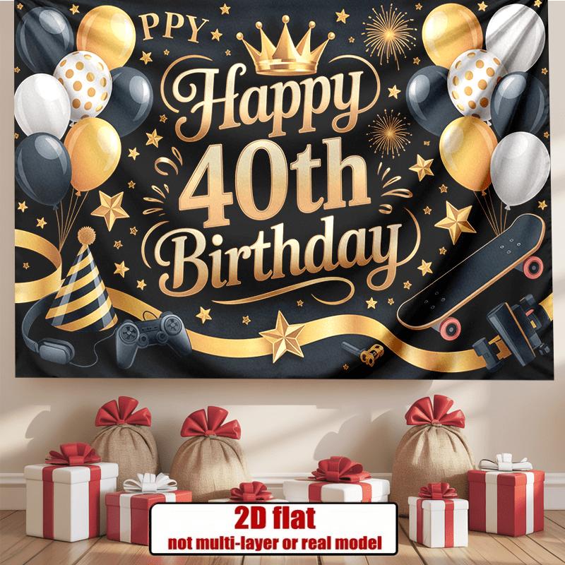 Party Backdrop 40Th Birthday Stars Crown Sparkle Flat Parties Balloons Golden Numbered Celebration Photo Booth Front Door Decor