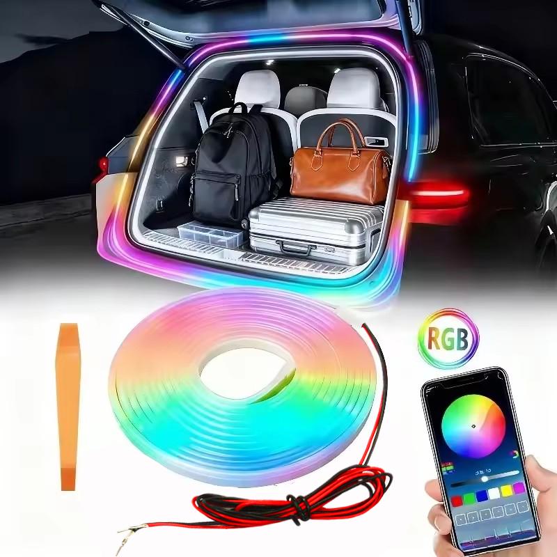 Светодиодная полоса атмосферной подсветки багажника автомобиля, гибкая, RGB, разноцветная, неоновая, управление через приложение, аксессуары для автомобиля, неоновые огни 4