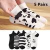 5 Pairs Spring Summer Thin Fashion Women Sock Cartoon Cow Harajuku Kawaii Cute Girl Happy Funny Boat Socks