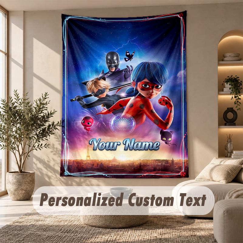 Miraculous Ladybug Tapestry, Personalized Custom Text, Wall Hanging Tapestry For Living Room Home Wall Decor