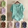 Women's Fashion Round Neck Short Sleeve T-shirt Casual Cotton Linen Graphic Shirt Leisure Loose Elephant Prined Summer Blouse Tops