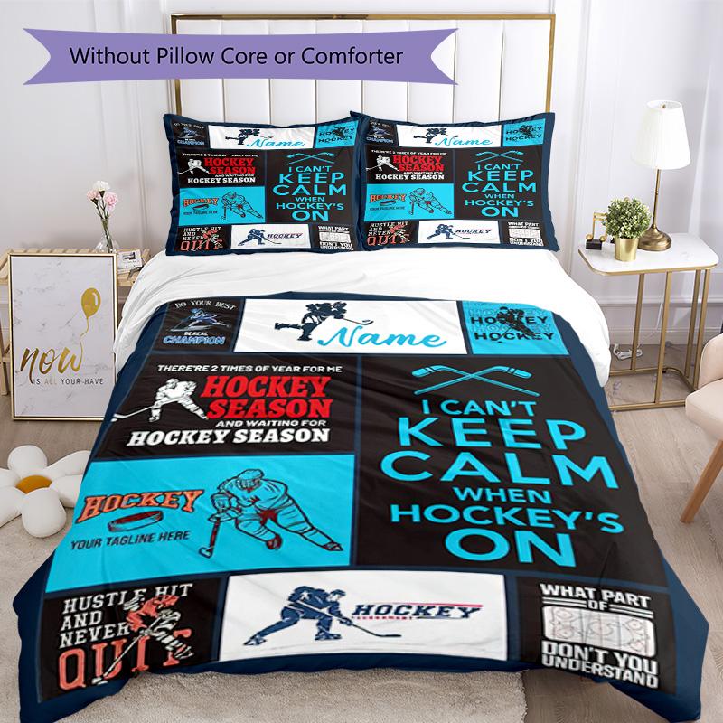 Hockey1 Customize Your Name Bedding Set Breathable Duvet Cover With Pillowcases Decorative Bed Linen For Bedroom Home Decoration Birthday Gift